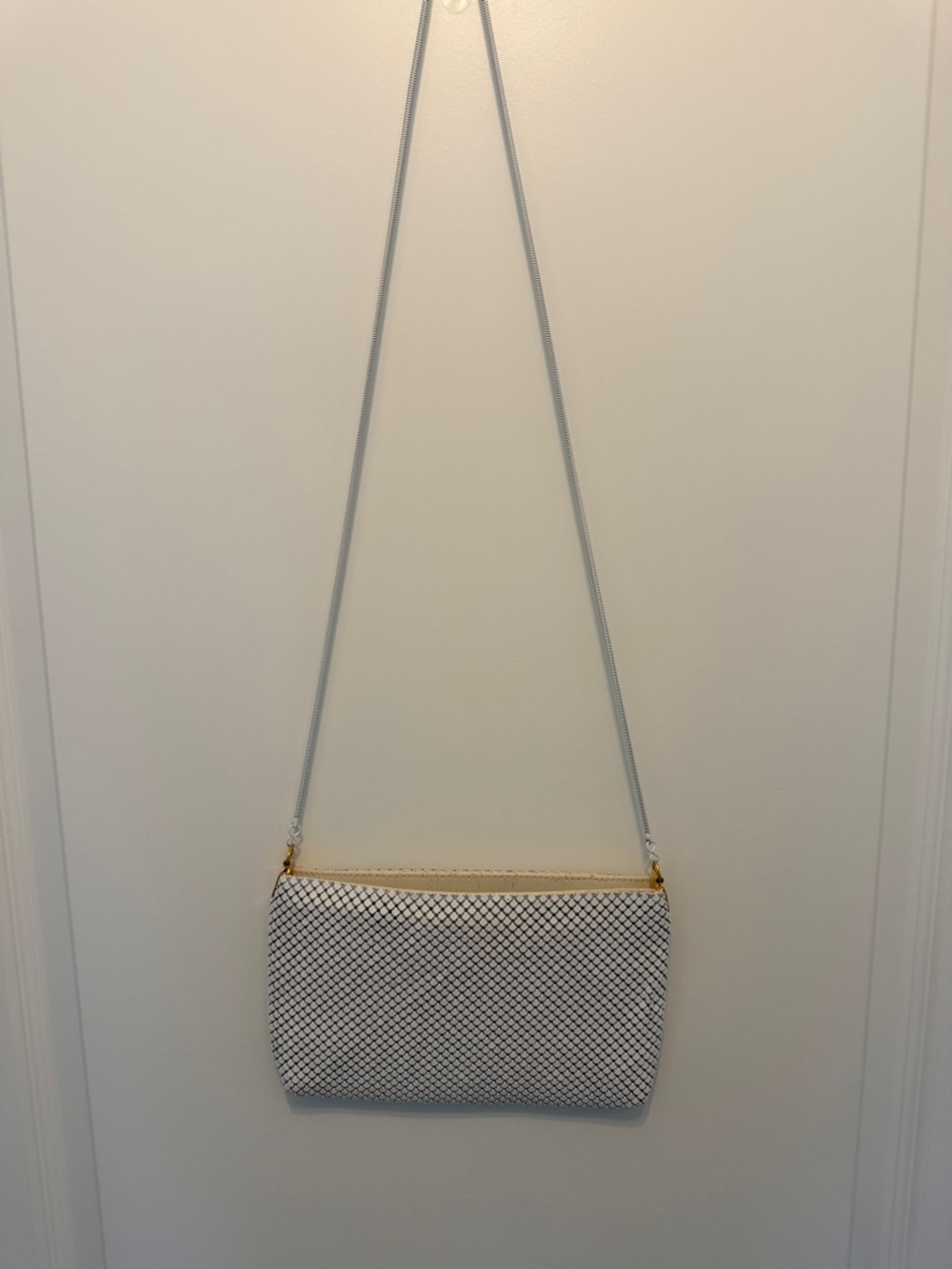 Vintage Pacific Connections White Mesh Crossbody with Gold Trim